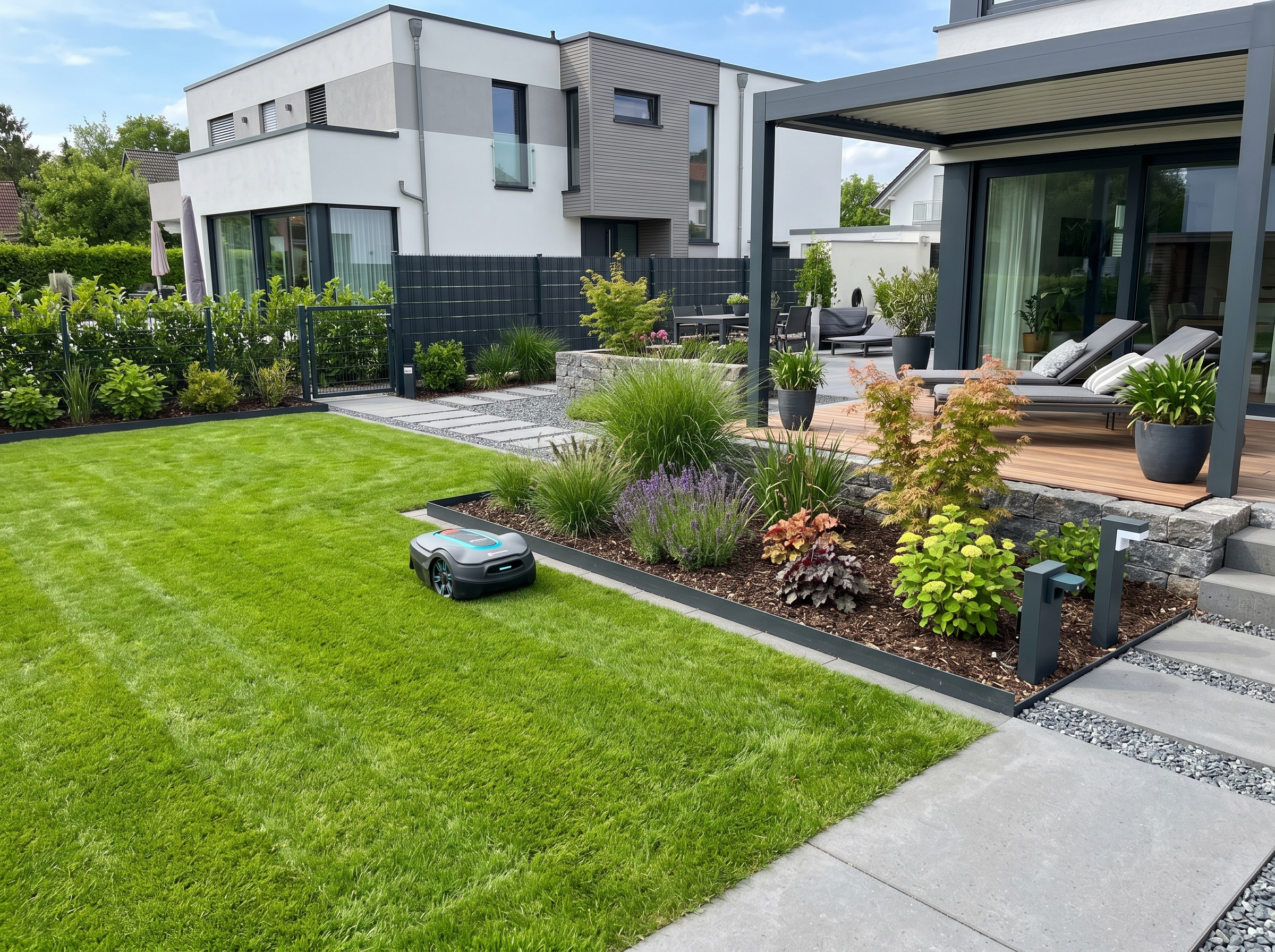 Nachher Zustand eines modern gestalteten Gartens in Stuttgart mit professioneller Gartengestaltung durch den Galabau Fachbetrieb