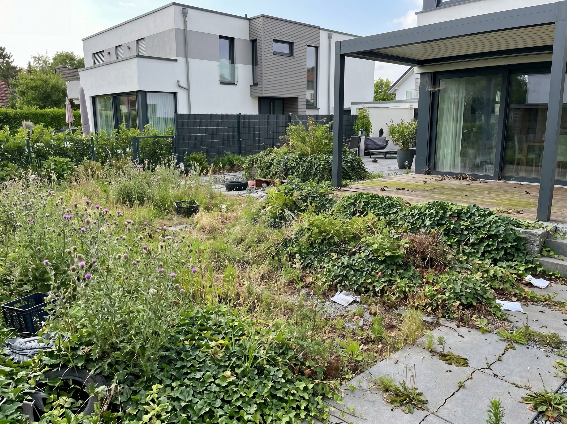 Vorher Zustand eines Gartens vor der modernen Gartengestaltung und Gartenmodernisierung in Stuttgart