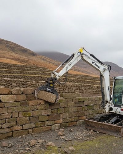 Trockenmauer Bagger